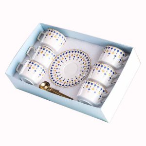 סט ספלים חרסינה 18 חלקים – מעוין כחול 1