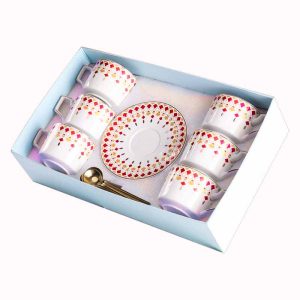 סט ספלים חרסינה 18 חלקים – מעוין אדום 1