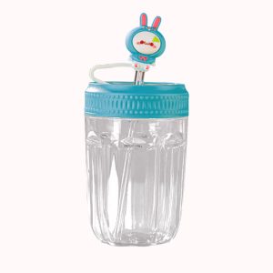 כוס רב פעמית לילדים עם מכסה וקשית ארנב - כחול 400 מל 1