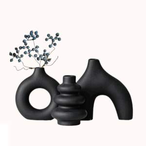 סט אגרטלים גיאומטריים מחרס 3 יחידות-שחור 1