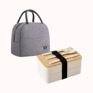 קופסת אוכל דו-קומתית עם שקית אחסון מבודדת 1
