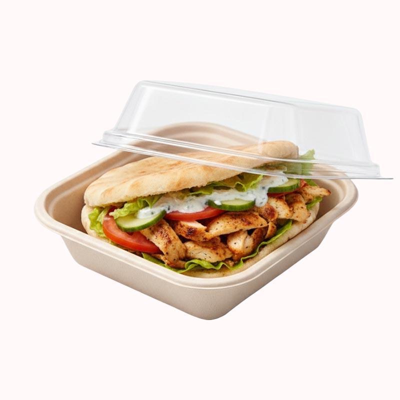 יחידות 25 PET קערות מתכלות מקנה סוכר 800 מ"ל מכסה שקוף 1