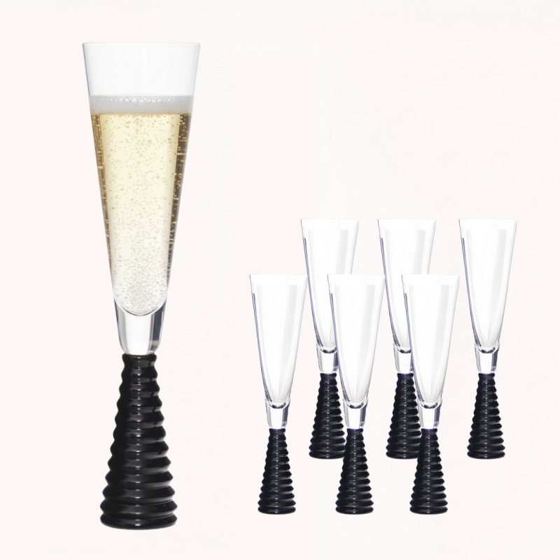 כוסות 6 שמפניה רגל ספירלה שחורה 1