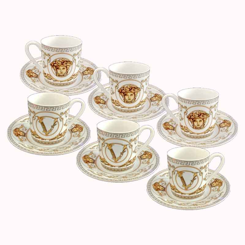 סט 6 ספלי אספרסו עם תחתית &ndash; לבן זהב 1