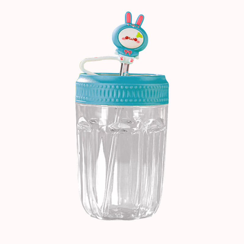 כוס רב פעמית לילדים עם מכסה וקשית ארנב - כחול 400 מל 1