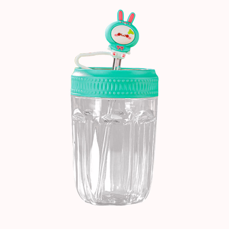 כוס רב פעמית לילדים עם מכסה וקשית ארנב - טורקיז 400 מל 1