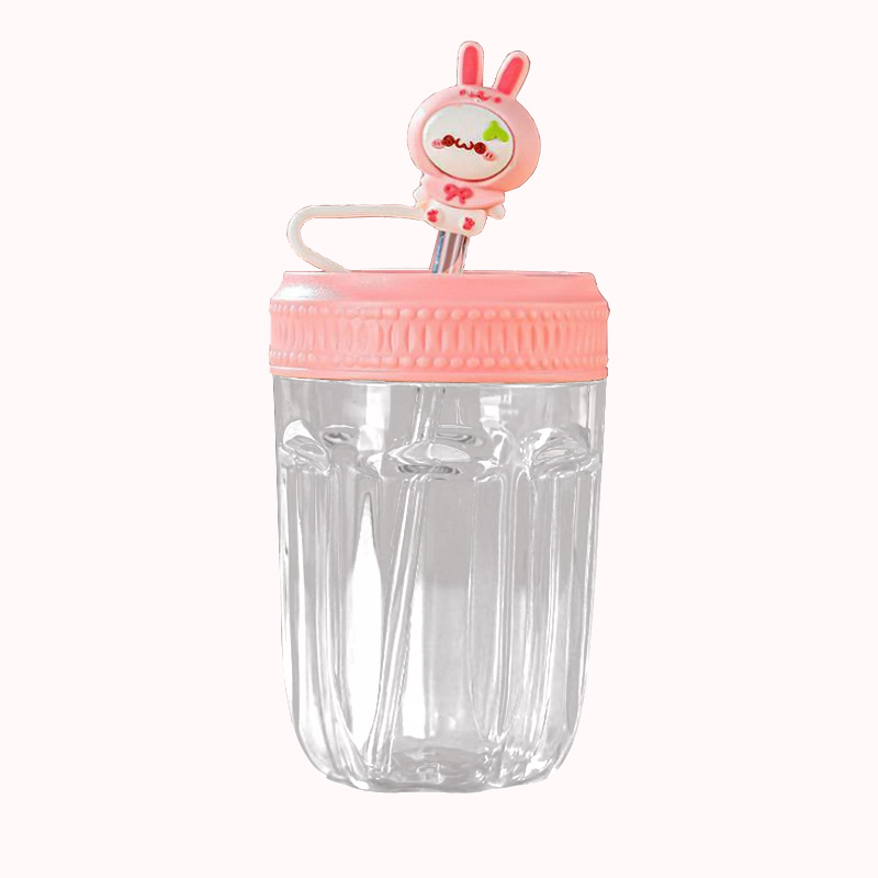 כוס רב פעמית לילדים עם מכסה וקשית ארנב - ורוד 400 מל 1