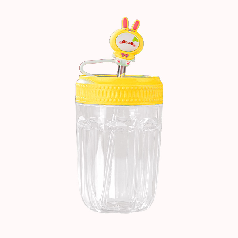 כוס רב פעמית לילדים עם מכסה וקשית ארנב - צהוב 400 מל 1