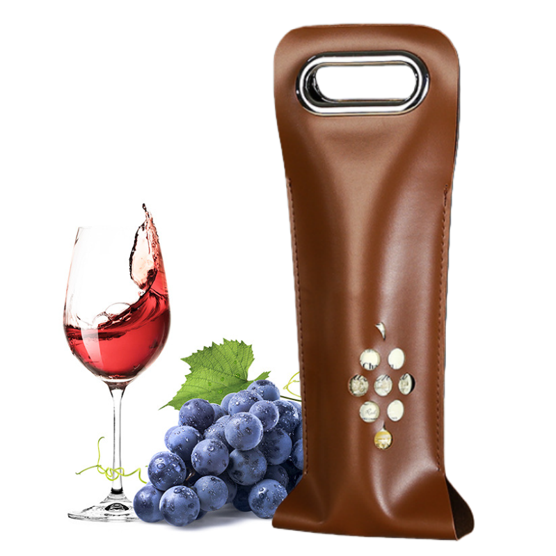 סט 5 מארזי מתנה ליין דמוי עור עם חיתוך לייזר בצורת ענבים לבקבוק אחד - חום 1