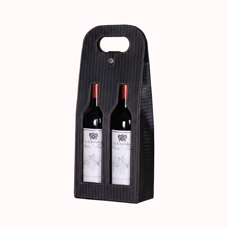 אריזת בקבוקים יוקרתית דמוי עור שחור עם חלון &ndash; 5 יח' 1