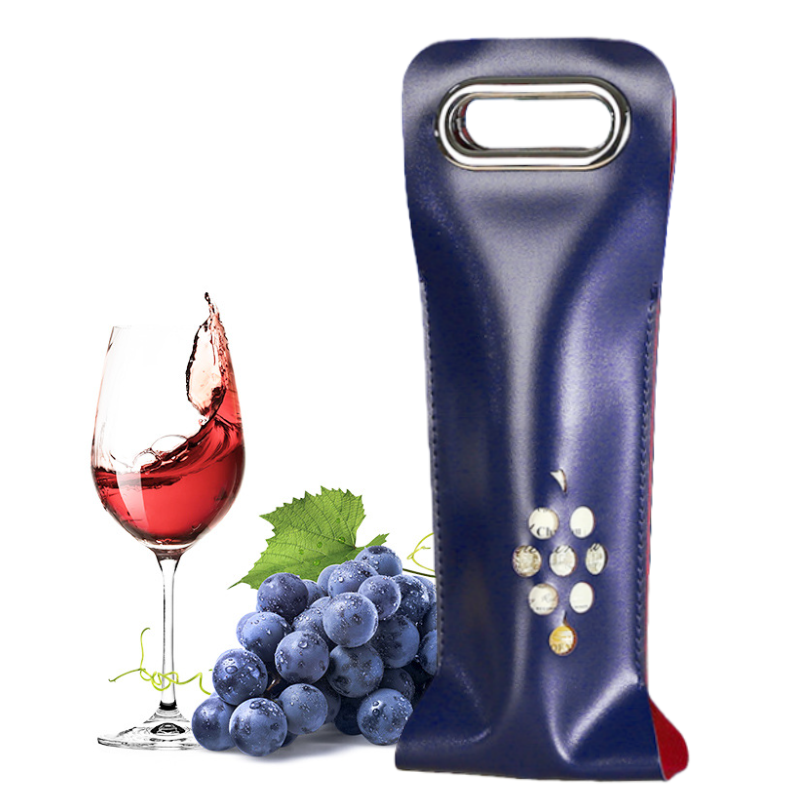 סט 5 מארזי מתנה ליין דמוי עור עם חיתוך לייזר בצורת ענבים לבקבוק אחד - כחול 1