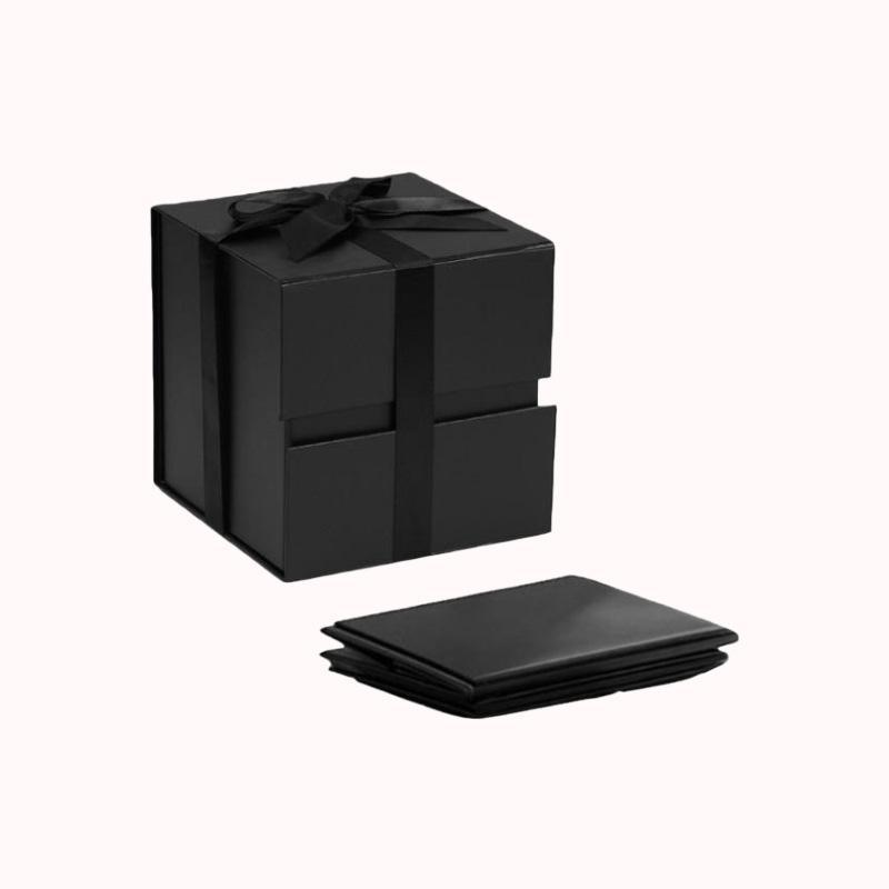 קופסת מתנה מתקפלת מגנטית שחורה עם סרט - 18/18/18 סמ 1