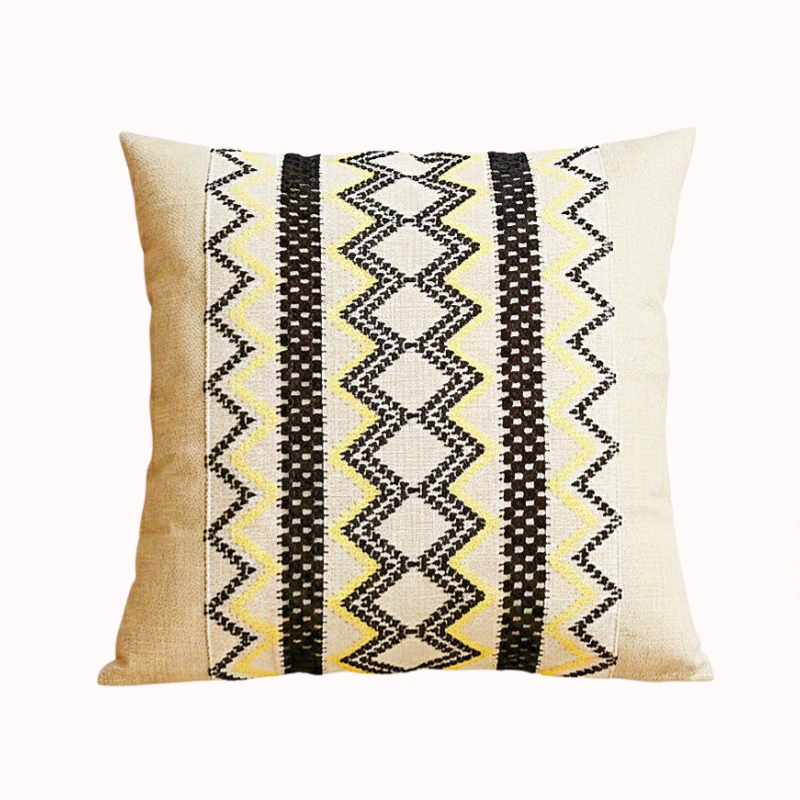 כיסוי דקורטיבי לכרית נוי - ארוג בסגנון בוהו דגם זיגזג שחור 1