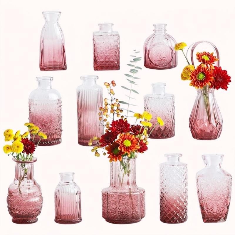 סט 12 אגרטלי זכוכית ורודה 1