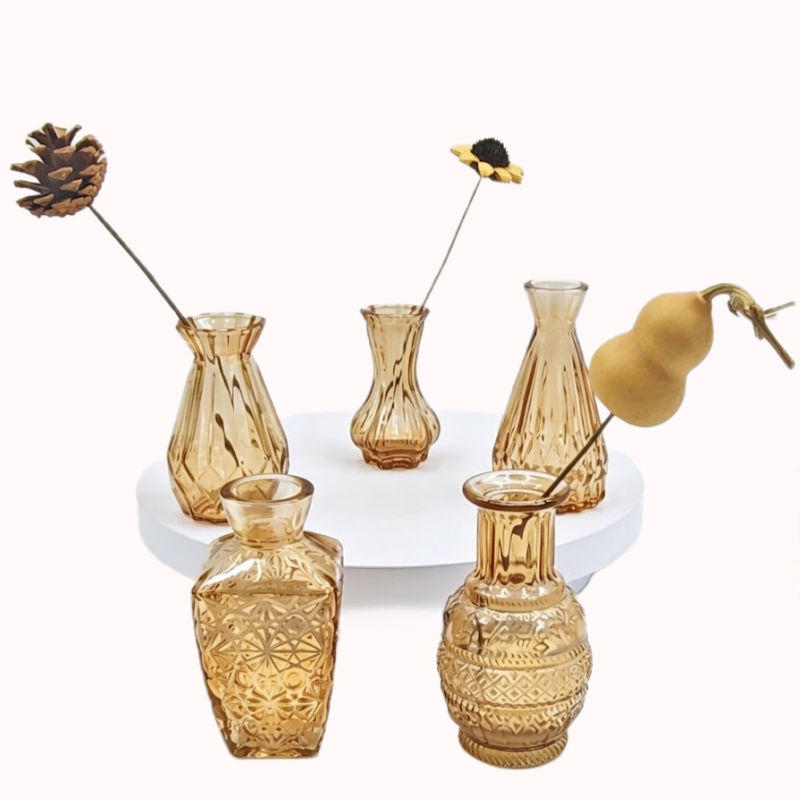 סט 5 אגרטלי זכוכית דקורטיביים ענבר 1