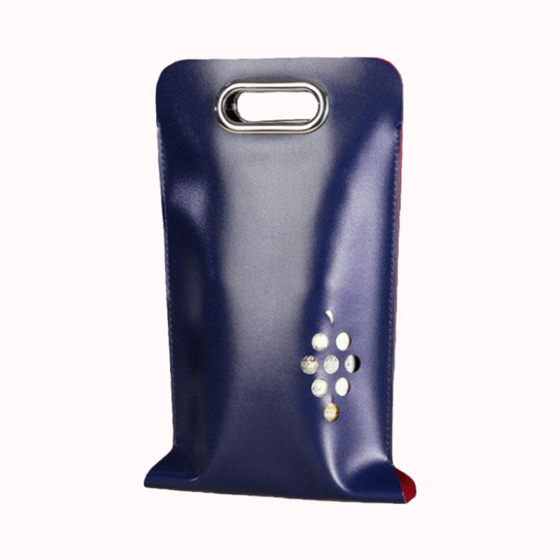 סט 5 מארזי מתנה ליין דמוי עור עם חיתוך לייזר בצורת ענבים לשני בקבוקים - כחול 1