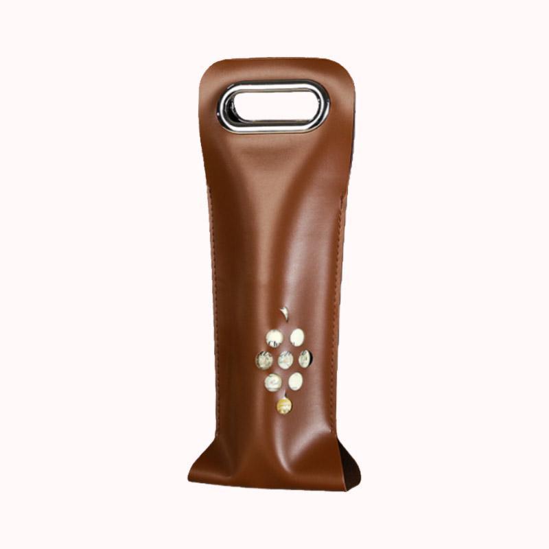 סט 5 מארזי מתנה ליין דמוי עור עם חיתוך לייזר בצורת ענבים לבקבוק אחד - חום 1