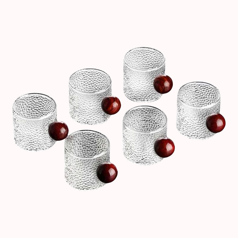 שישיית כוסות זכוכית אספרסו ידית עץ 1