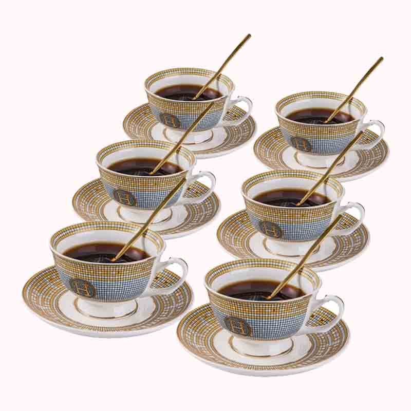 סט ספלי רגל חרסינה 18 חלקים &ndash; אפור וזהב 1