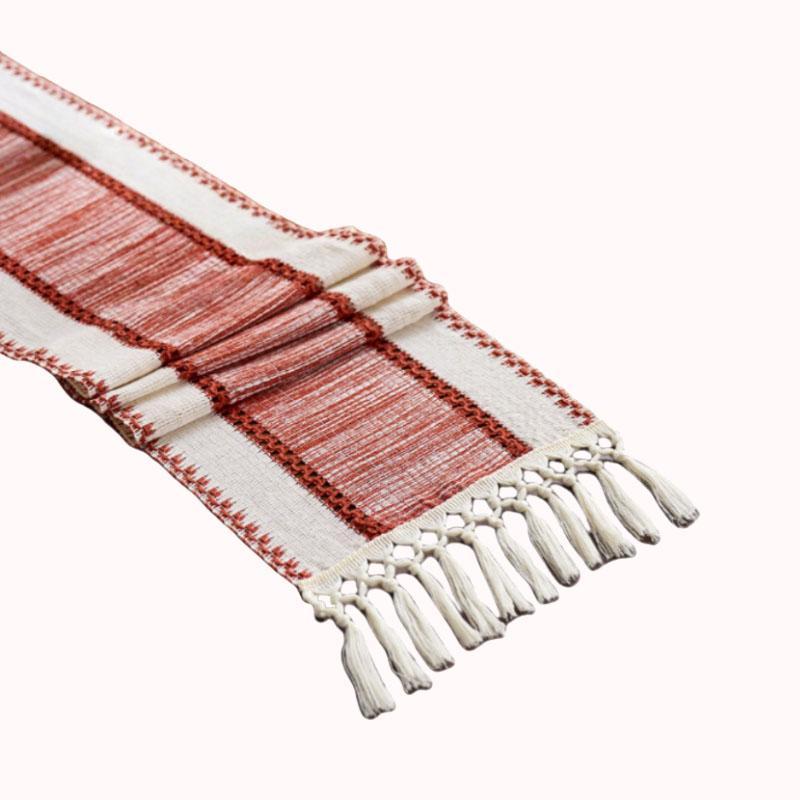 ראנר לשולחן ארוג בסגנון בוהו - פסים אדומים, 30*180 ס"מ 1