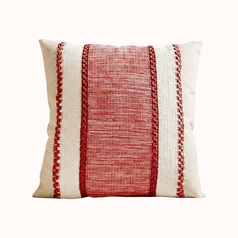 כיסוי דקורטיבי לכרית נוי - ארוג בסגנון בוהו פסים אדומים 1