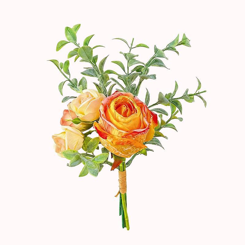 פרחים דקורטיביים במראה טבעי - ורד כתום ואקליפטוס 1