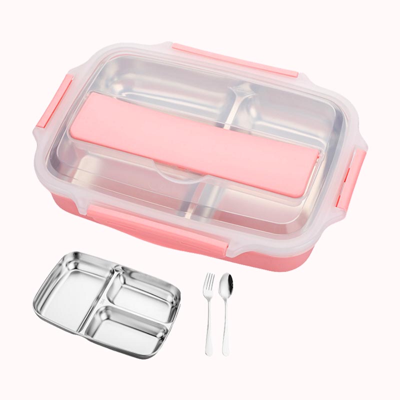 קופסת אוכל מחולקת עם מגש נירוסטה &ndash; ורוד 1