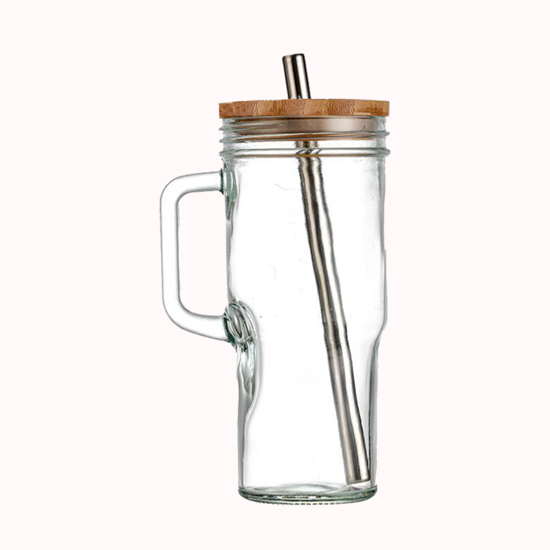 ספל זכוכית עם ידית ומכסה עץ 1