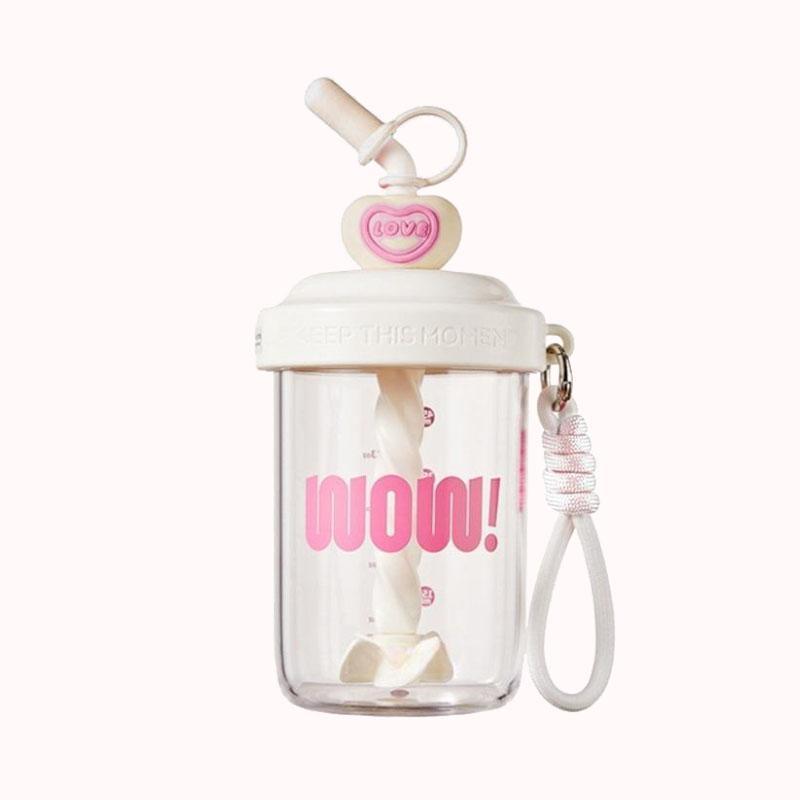 כוס זכוכית בחישה עם חבל נשיאת יד- לבן 1