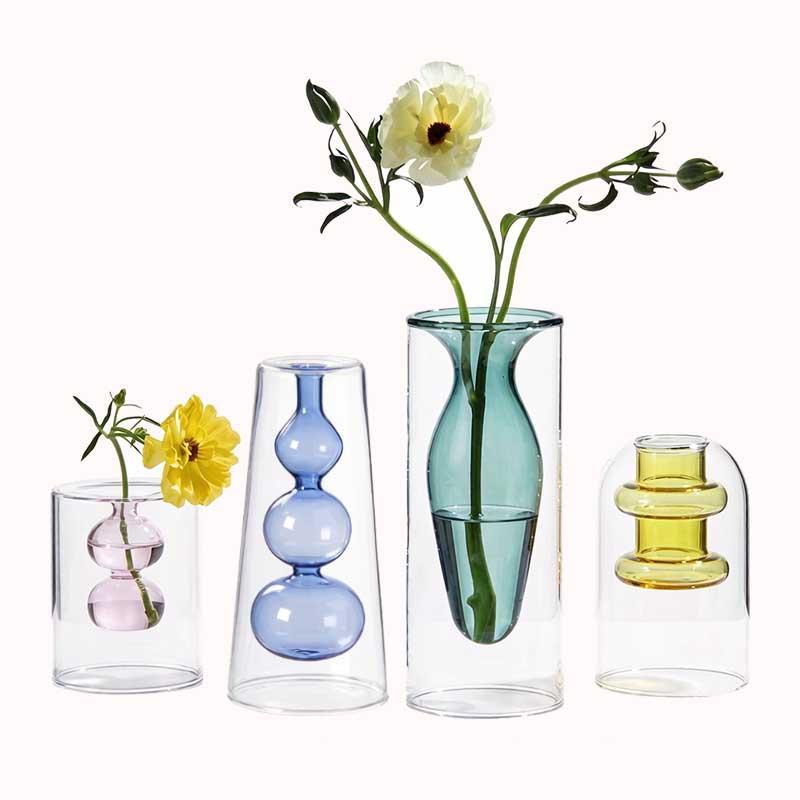 סט 4 ואזות זכוכית אמנותית דופן כפולה 1