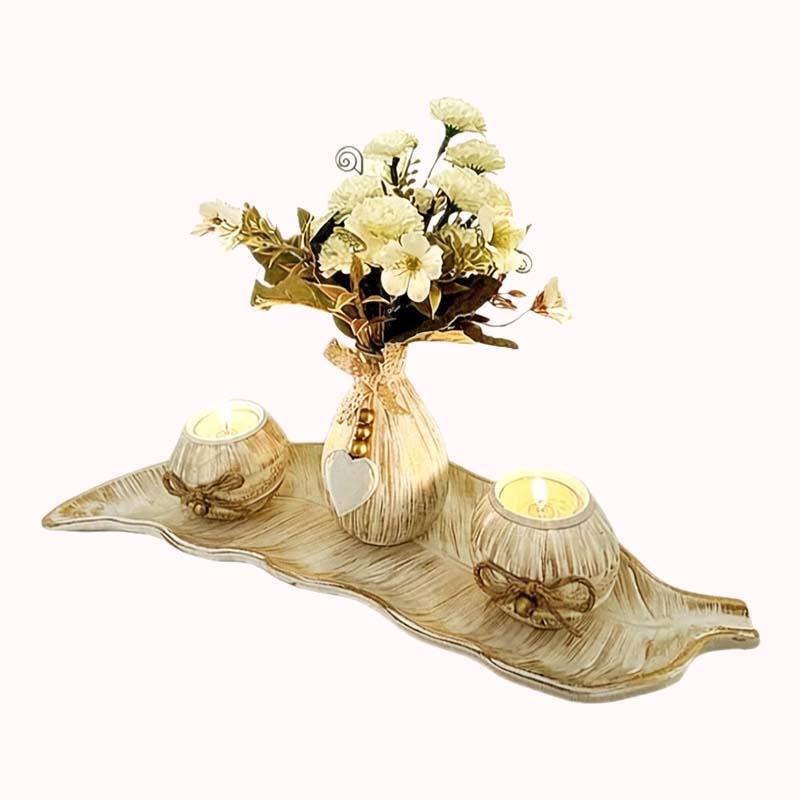 סט פמוטים ואגרטל עץ בסגנון שאבי-שיק כפרי עם מגש 1